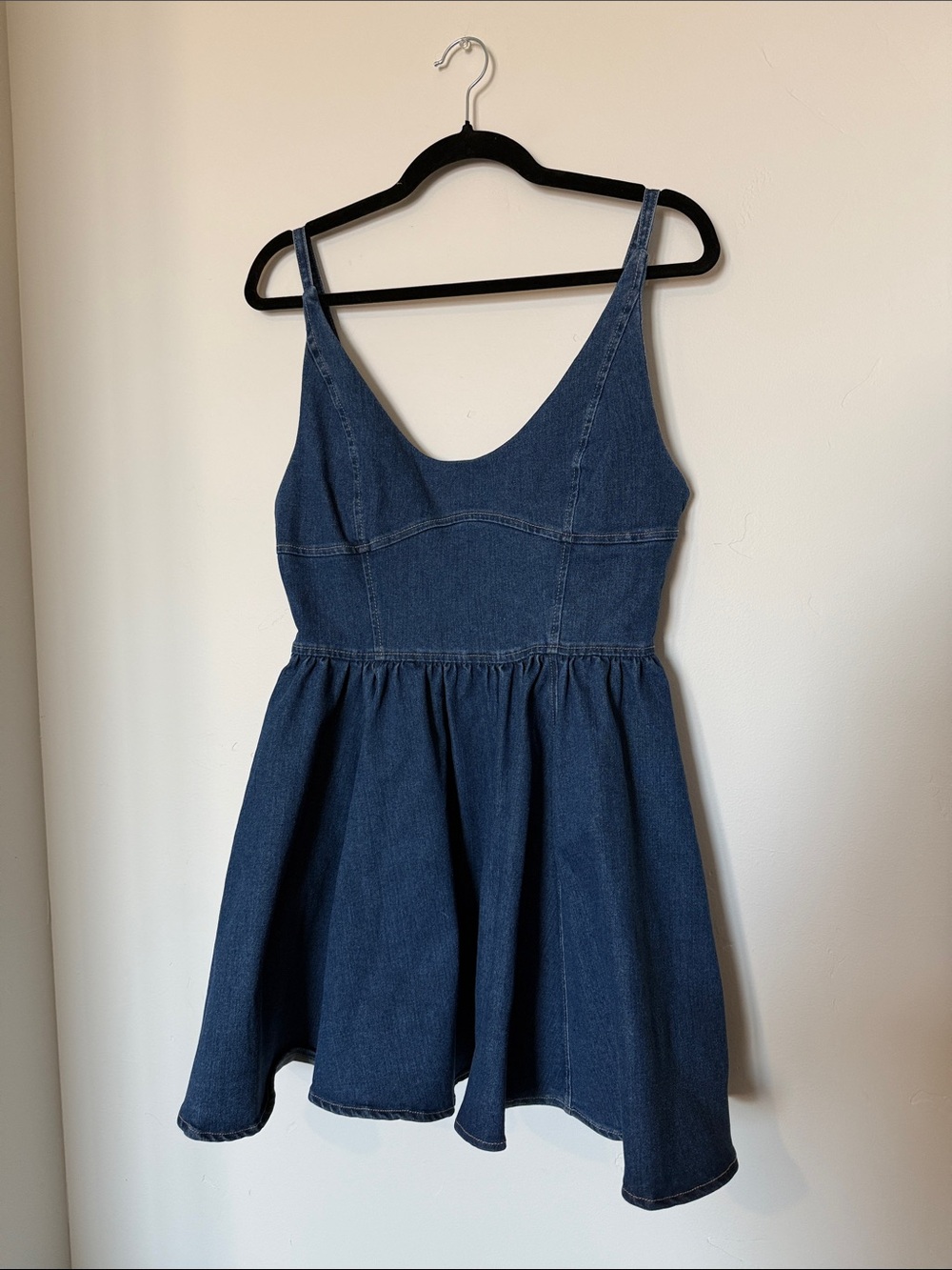 Vici Dark Blue Denim Mini Dress with Adjustable Spaghetti Straps NWT